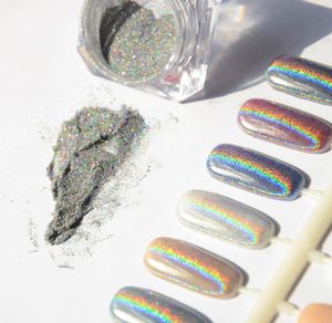 Hurtowe 1G srebrne holograficzne gwoździe gwoździe proszek DIY paznokcie cekiny Chrome Pigment Pył B lśnią magiczne lustro paznokies7603925