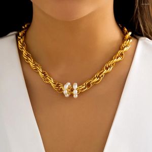 Pendant Necklaces Ailodo Twisted Chunky Chain Necklace For Women Elegant Imitation Pearl Vintage Fashion Jewelry Girls Gift 2023