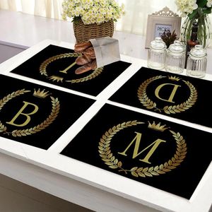 Table Mats Home Decor Black Gold Letter Printing Linen Placemat For Dining Drink Decoration Modern Kitchen Cup Pads