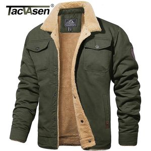 Mens Down Parkas Tacvasen Turndown Collar Winter Cotton Jackets Sherpa Fleece Trucker Parka Green Tactical Cargo Coats kläder Overcoats 231101