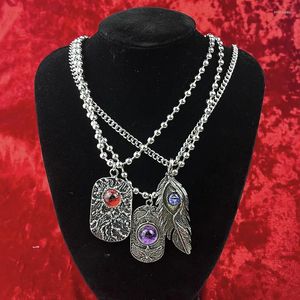 Pendant Necklaces Punk Feather Eyeball Beads Chain Necklace For Unisex Exaggerated Cool Street Trend Clavicle Goth Fashion Jewelry