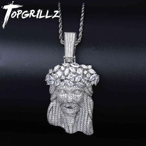 New Big Size Jesus Pendant Necklace With Tennis Chain Mens Iced Out Charm Jewelry Gold Silver Color Chain Hip Hop Jewelry 210323235w