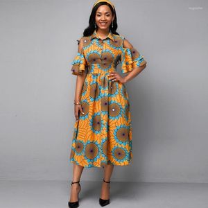 Etniska kläder afrikanska tryckklänningar för kvinnor klänning flare hylsa blommor kläder plus storlek retro afrika bodycon julrock