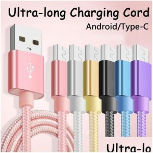 Cell Phone Cables S For S21 S10 S8 S9 Note 10 9 1M/2M/ 3Ft 6Ft 10Ft Metal Housing Braided Micro Usb High Speed Data Sync Fast Chargi Dhyat