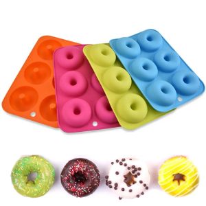 Forma de rosquinha de silicone com 6 cavidades, moldes antiaderentes para cozimento de bolo, biscoitos, bandeja de molde para pastelaria, suprimentos de cozinha essenciais 1102