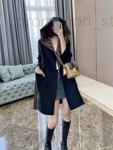 Women's Wool & Blends designer 2023 Autumn/Winter New Old Flower Letter Hooded Waist Reversible Cashmere Coat Woolen Women 83CW