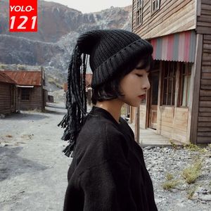 Beanie/Skull Caps Dirty Braids Fringed Knitted Hat Women Twist Braid Wool Hat Men's Hip-hop Pullover Hat Winter Warm Reggae Hat Designer Bonnets 231102