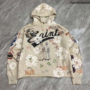 FALECTION MENS 23ss saint michael denim lacrime fiori stampati DISTRESSED HOODIE HOLES FELPA DA UOMO TOP pullover draw felpa con cappuccio