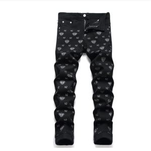 Черные мужские хлопковые джинсы с цифровым принтом, повседневные брюки в стиле хип-хоп со средней талией, модная одежда для улицы, размера 28-38