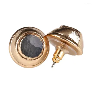 Brincos de parafuso prisioneiro natural cinza escuro labradorite semi preciosa pedra grânulo charme puro ouro cor quadro aro empurrar para trás brinco unisex para presente