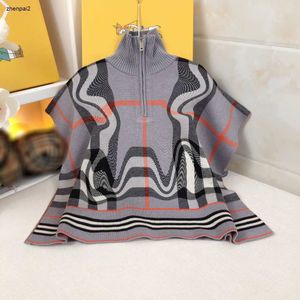 Luxury Autumn Knitted girls Poncho Multi color plaid baby clothing Size S M L High collar kids Jacket Nov05