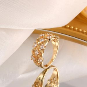 Wedding Rings Korean Style Zircon Crystal For Women Hollow Out Geometric Engagement Ring Jewelry Gift Bague