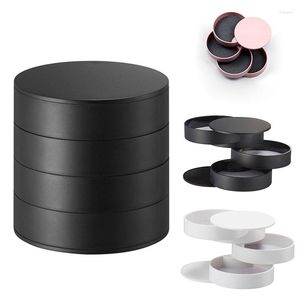 Jewelry Pouches Ladies Rotatable Box Black/White/Pink 4 Layers With Lid Round Shape Case For Ring Earrings Necklace Storage