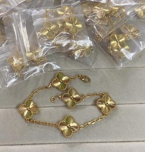 CL0VE Four Leaf Clover Braclet Necklace Supring Suct T0p Quality Natural Fritillary Gem Jewelry Jewelry Set 18K Gold Plated Officia1728697