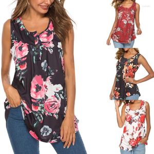 Women's Tanks Casual Flowy Tshirts Flower Print Blouses For Women Summer Sleeveless Loose Top