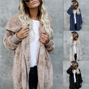 Women's Jackets Long-sleeved Plush Jacket Fur Teddy Bear Women Fashion Hollow Winter Hooded Collar Sleeve Style Age Gender