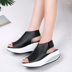 Elbise Ayakkabı Damla 2023 Moda Kadın Yaz Kadın Sandalet Vintage Kama Platformu Peep Toe Sandal Yüksek Topuklu Balık