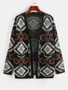 Maglieria da donna ZAFUL Cardigan a doppia tasca con stampa geometrica etnica azteca frontale aperta