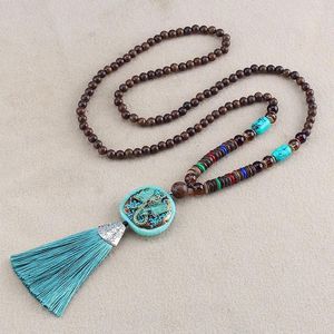 Pendant Necklaces Unisex Handmade Nepal Buddhist Mala Wood Beads Necklace Boho Hippie Style Ethnic Long Men Women's Lucky Jewelry