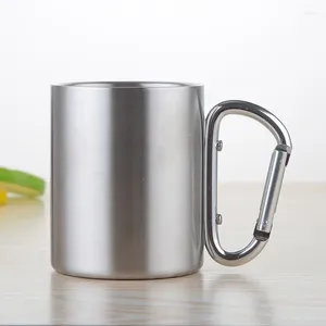 Tumblers 220/300/450ml Camping Travel Stainless Steel Cup Carabiner Hook Handle Picnic Water Mug Outdoor Hike