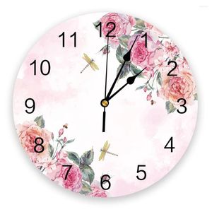 Väggklockor Creative Clock Pink Flower Dragonfly Modern design vardagsrum sovrum kontor café hem dekoration mode