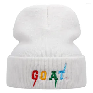 Berets Letter GOAT Cotton Knitted Hat Hip Hop Warm Winter Ski Beanie Knit Cap Skullies & Beanies Unisex Fashion Outdoor Caps