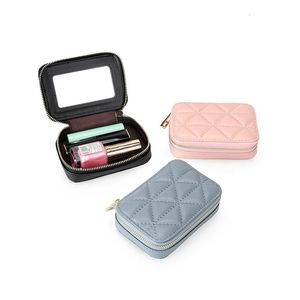 Borse per cosmetici Borsa per rossetto Custodia per trucco in vera pelle Mini Borsa portaoggetti Organizzatore Borsa per cosmetici Donna Specchio per rossetto Portamonete 231101