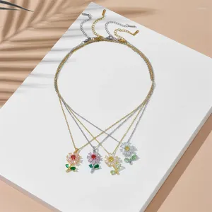 Pingente colares luz luxo zircon girassol colar de aço inoxidável moda planta flor gargantilha jóias presentes de festa para mulheres meninas