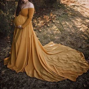 マタニティドレスオレンジマタニティイブニングドレス肩からフルスリーブスパンデックス妊婦写真撮影ドレスYSAN1543 YSAN1538 Q231102