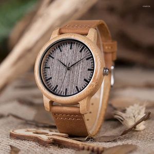 Zegarstka najlepsza marka Bobo Bird kwarc skórzane zegarki męskie luksusowe bambusowe na rękę męską zegarek drewniany relojes hombre relogio masculino