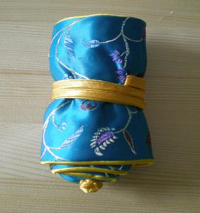 Förfining Real Silk Brocade Jewelry Roll Up Bag Travel Storage Chinese Style Multi Ring Pouch For Gift Wedding Birthday 5pcslot6423376