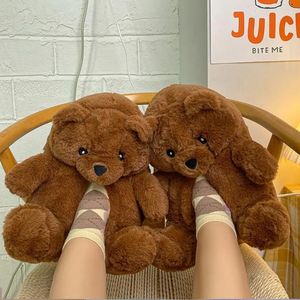 Slippers Teddy Bear Slipper Bling Sequin Plush Slides Christmas Furry Girl Cartoon Winter Warm Home Shoes 231101