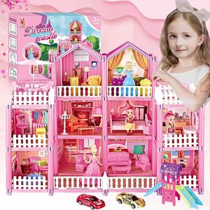 Bebek Ev Aksesuarları KIT DIY Oda Kutusu Prenses Rüya Kale Villa Sahne Montaj Oyunu Oyun Dollhouse Kids Toys Kızlar Doğum Günü 231102