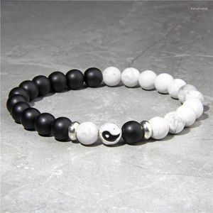 ストランドタイチービーズブレスレット天然石溶岩カップルYin Yang Bracelets 8mmビーズジュエリー