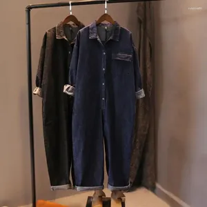 Herr jeans vårhöst kvinnor jumpsuit lösa långa ärmar sammanfogade byxor casual denim rompers cowboy byxor