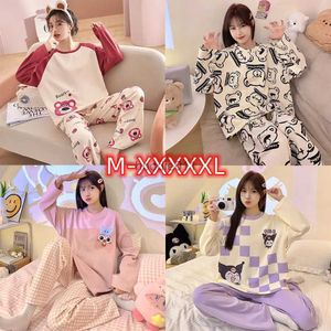 Women's Sleep Lounge Women's Fashion Plus Size M-5XL Pajamas Home Clothes Crewneck Long Sle Printed Top Stylish Waist Pants Pajamas 2PCS L231102