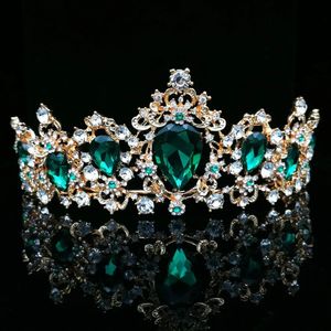 Pannband barock vintage grön kungliga tiara kronor brud blå röd drottning krona brud brud pannband bröllop tiara för kvinnor hårsmycken 231102