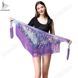 Women Belt Bellydance Hip Belly Dance Accessories Sequins Tassel Triangle Wrap Costume Belt Shawl Chiffon Fringe Scarf