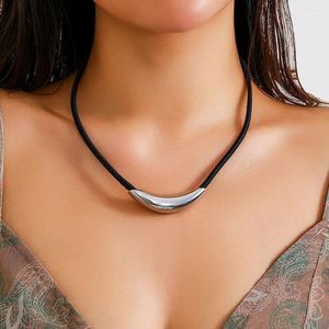 Pendant Necklaces PuRui Hip Hop Silver Color Titanium Steel Geometric Necklace For Women Men Black Elastic Rope Choker Unisex Jewelry Boy