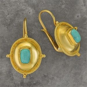 Stud Vintage Court Gold Color Ornate Earrings for Women Creative Ethnic Style Imitation Turquoise Party Jewelry Gifts 231101