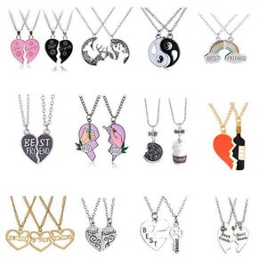 2-tlg. 3-tlg. Set Fashion Friends Stitching Pendant Necklace Creative Broken Heart Necklace BFF Friendship Gift for Girls G12062622