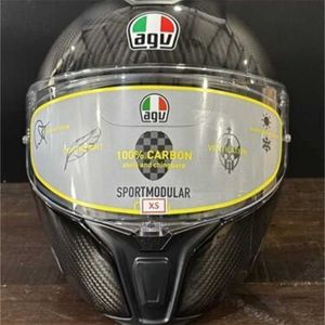 AGV Full Helmets herr- och kvinnors motorcykelhjälmar AGV Sportmodulärt fast glansigt kol XS WN-7NE8