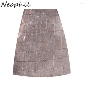 Gonne Neophil Donna Inverno Moda Plaid Paillettes Mini Shinning Sexy Club Matita Corta Gonna Donna Slim Wrap Femme Jupe S9117