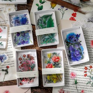 Presentförpackning 40st Vintage Flower Plant Scrapbooking Pet Stickers Dekorera leveranser Diy Junk Journal Collage Diary Card Materials Paster