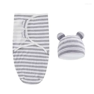 Blankets 1PC Cotton Baby Blanket Swaddle Wrap And Hat Set Boys Girls Born Sleeping Bag Adjustable Infant Babies Stuff 0-6M