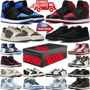 With box Satin Patent Bred 1 Olive 1s basketball shoes for mens womens UNC Toe lows Black Phantom Reverse Mocha Palomino Hyper Royal Reimagined low trainers sneaker