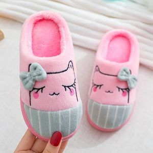 Pantofole Bowknot Cat Bambini Cotone Autunno Inverno Home Indoor Caldi Scarpe per bambini Comfort Antiscivolo Fluffy Pink Girls 231101