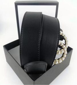 الموضة النسائية الرجال المصممين أحزمة الجلد الأسود برونزية الإبزيم الكلاسيكية عرض حزام اللؤلؤ 38 سم مع box7744245