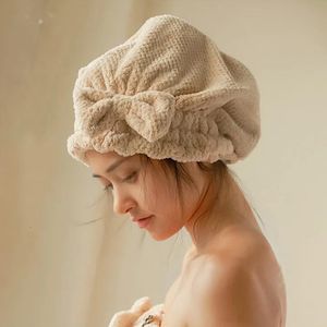 Shower Caps Quick Hair Drying Bath Towel Spa Bowknot Wrap Towel Cap Bathroom Accessories Thicken Bonnets For Women Designer Shower Cap 230331