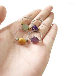 Anéis de cluster criativo fio artesanal enrolado irregular pedra natural cura bohemia cristal ágata abertura